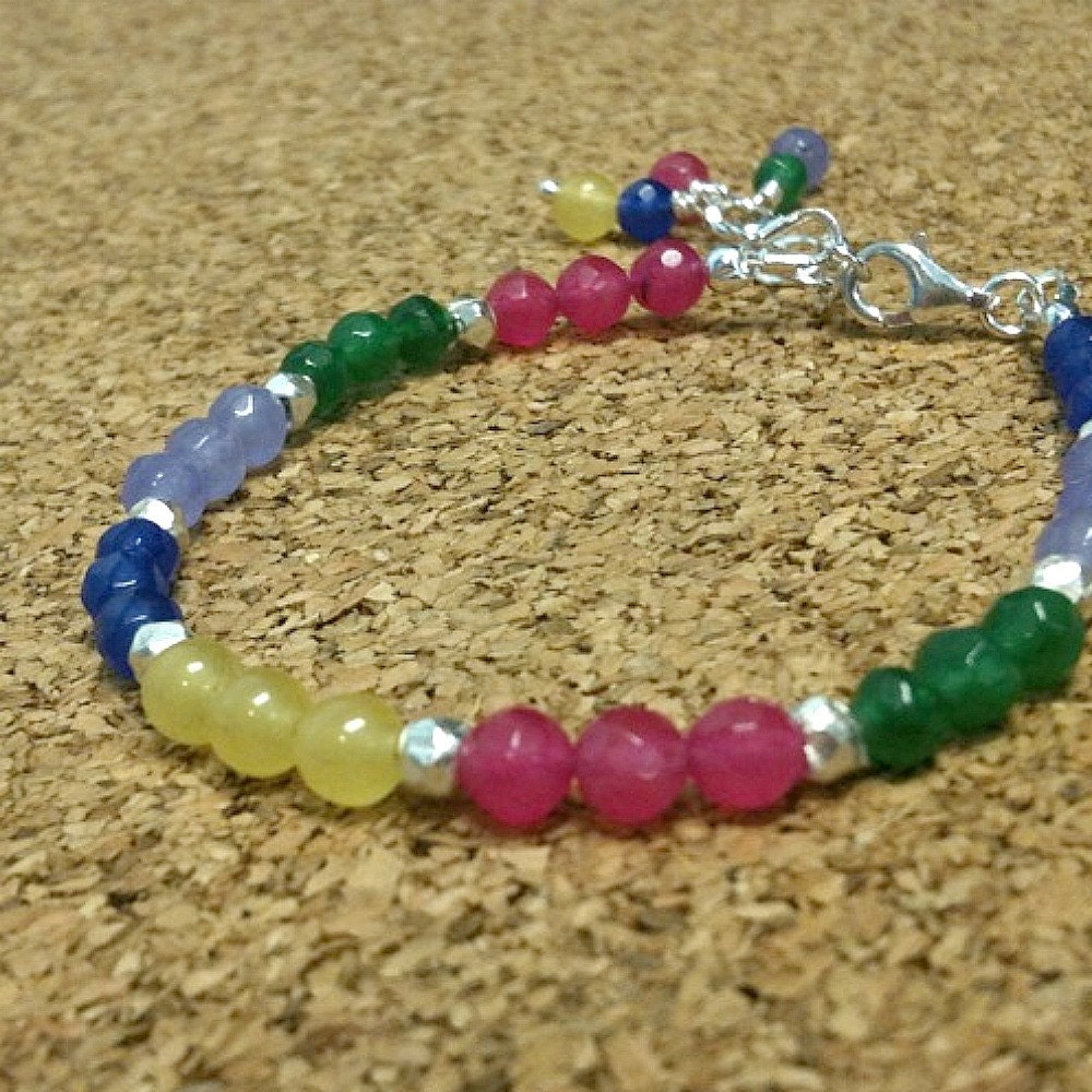 Children's Jade Bracelet Children's Sterling Silver Jewelry Unique Handcrafted Gemstone Jewellery Rainbow Blue Pink Green Yellow Purple