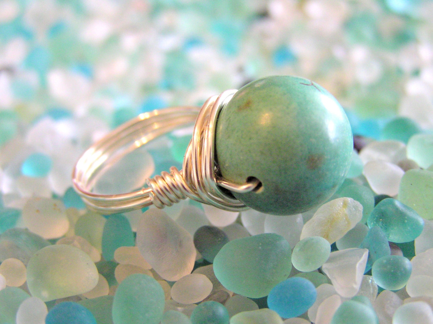 Custom Turquoise Wire Wrapped Ring / Free Shipping