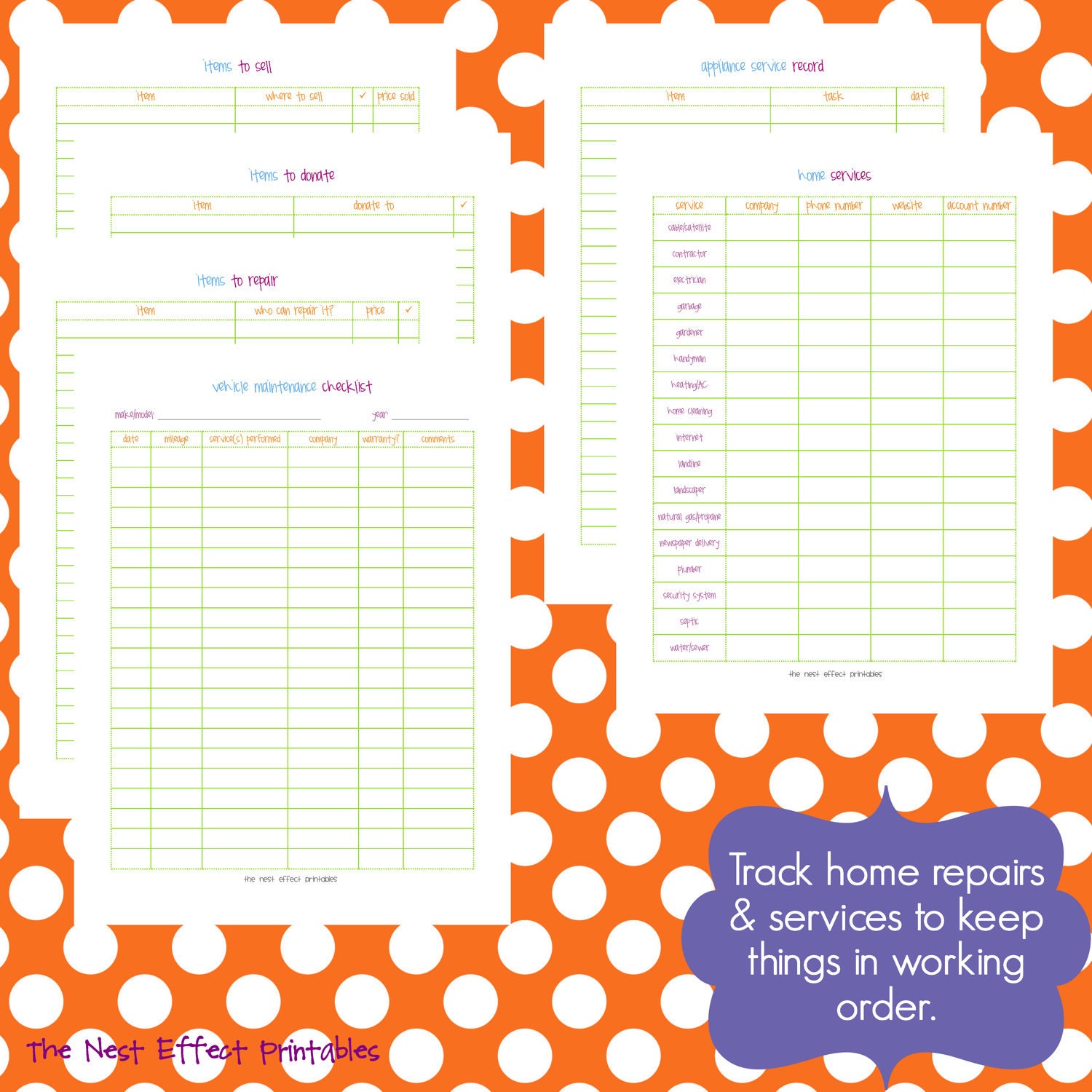 home management set - EDITABLE / FILLABLE - 15 documents