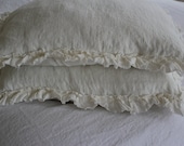 Standard Linen Pillow Sham with Raw Edged Mini Ruffle Cream