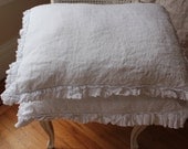 Standard Linen Pillow Sham with Raw Edged Mini Ruffle White