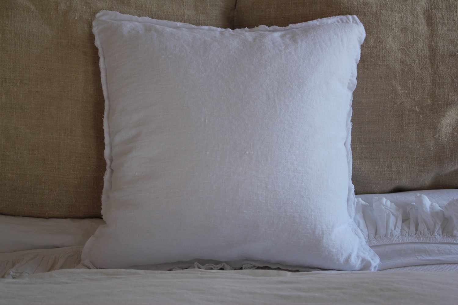 Linen Pillow Sham with Unfinished/Raw Edges