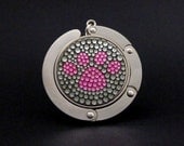 Paw foldable bag hanger, purse hook, bag holder made with Swarovski flatback crystals - Pink x Silver
