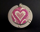 Pucci Heart foldable bag hanger, purse hook, bag holder made with Swarovski flatback crystals - Pink