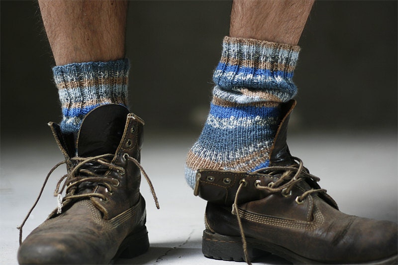 Mens blue striped socks - made to order