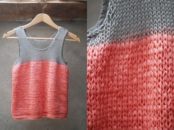 Color block tank top - grey and coral - ready to ship