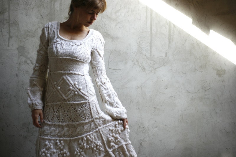 Off-white hand knit dress - wedding dress - custom order