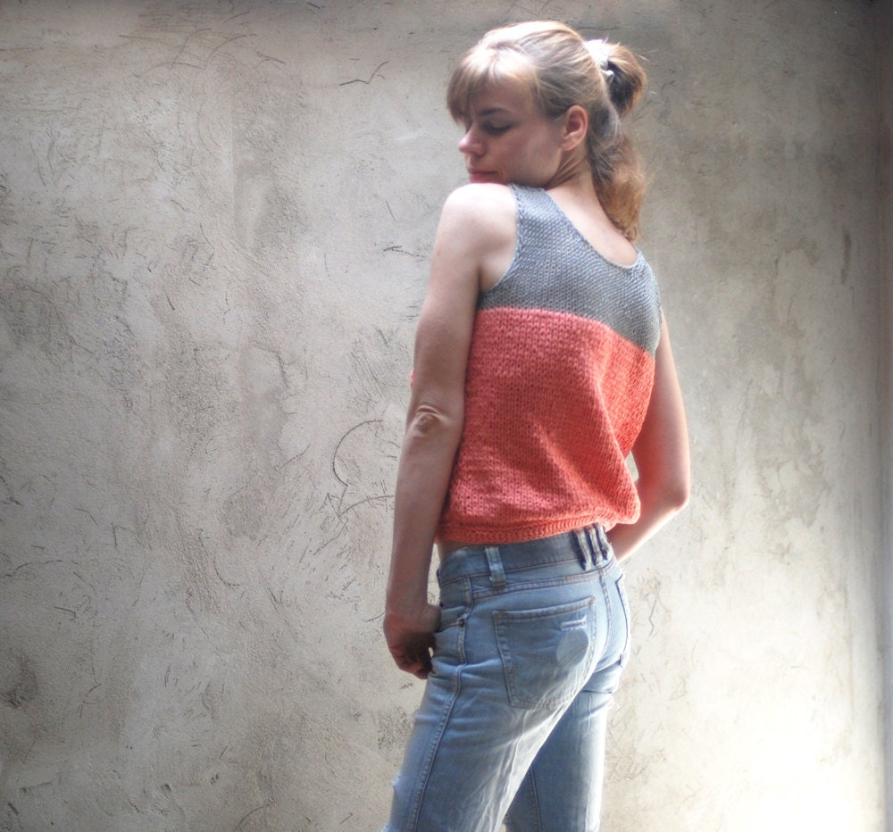 Color block tank top - grey and coral - ready to ship