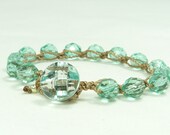 Aqua bead crochet bracelet, boho chic, to coordinate with other wrap bracelets or wear alone.  Laguna green.