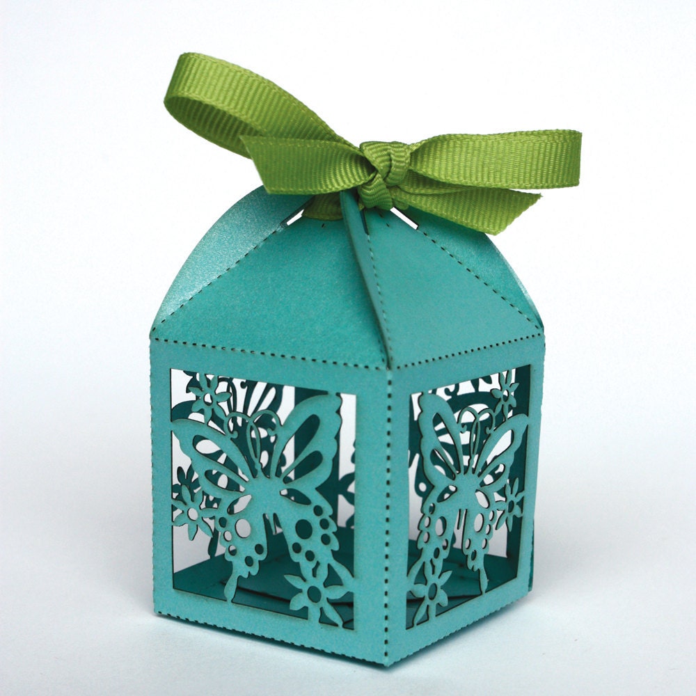 Laser cut butterfly favor box, as featured in Brides Magazine