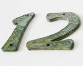 House Numbers Sign - Set of 2 - Ceramic Letters - Leaf Texture Blue Green - Country Cottage - Made to Order