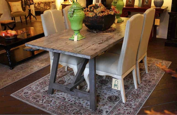 Old Wood Sawhorse Dining Table