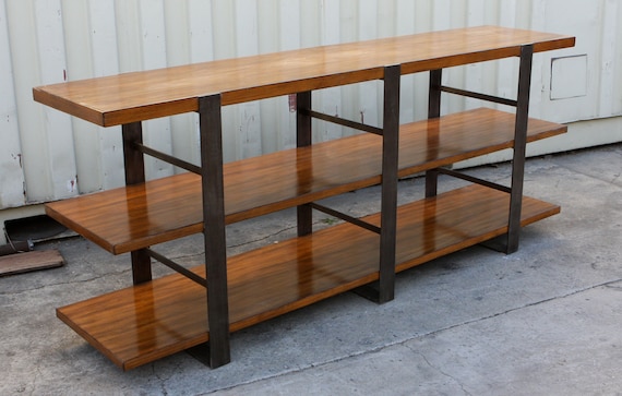 Vintage Distressed Steel and Wood Bookcase