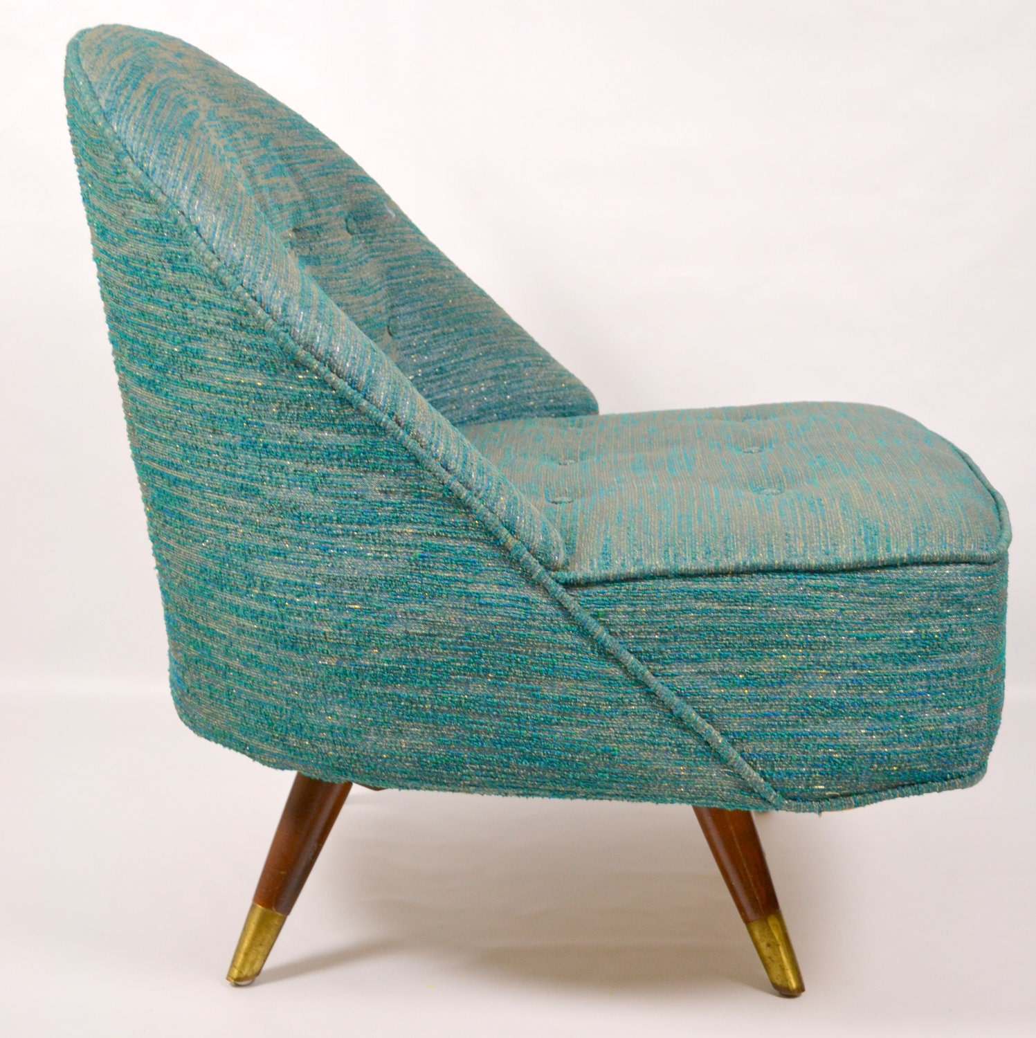 vintage pair of mid century modern green swivel lounge chairs