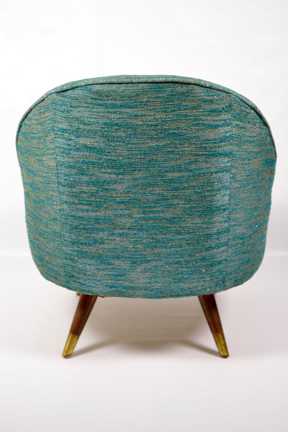 vintage pair of mid century modern green swivel lounge chairs