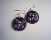 Butterfly Earrings, Purple Butterflies, Polymer Clay Earrings Sterling Silver, Black and Purple