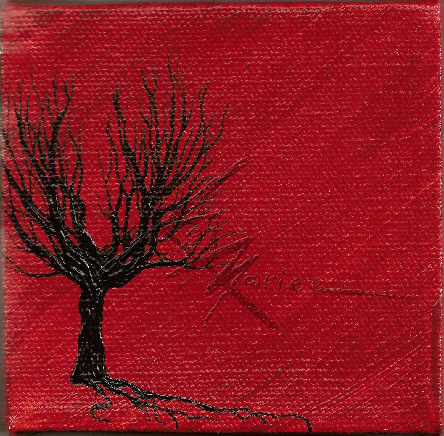 Original 4x4 Black and Red Tree Painting - Two Blocks North...