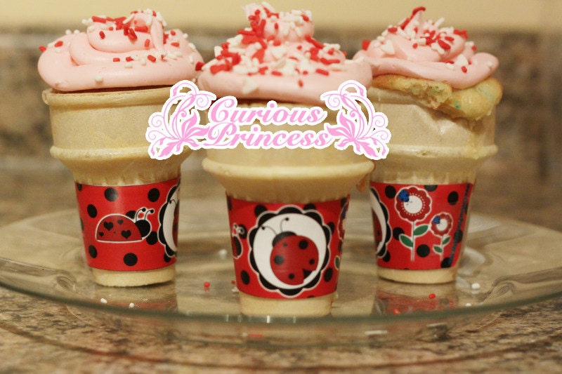 ICE CREAM cone wraps wrappers labels Ladybug lady bug happy birthday Party Favors PRINTABLE file diy piy