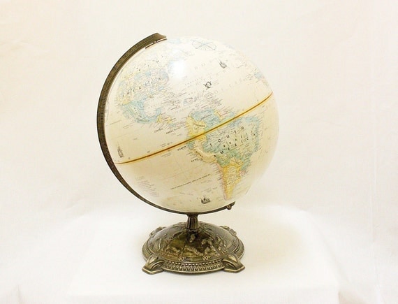 Vintage Globemaster 12 Inch Diameter Globe with Antique Brass Metal Base by Replogle, Inc