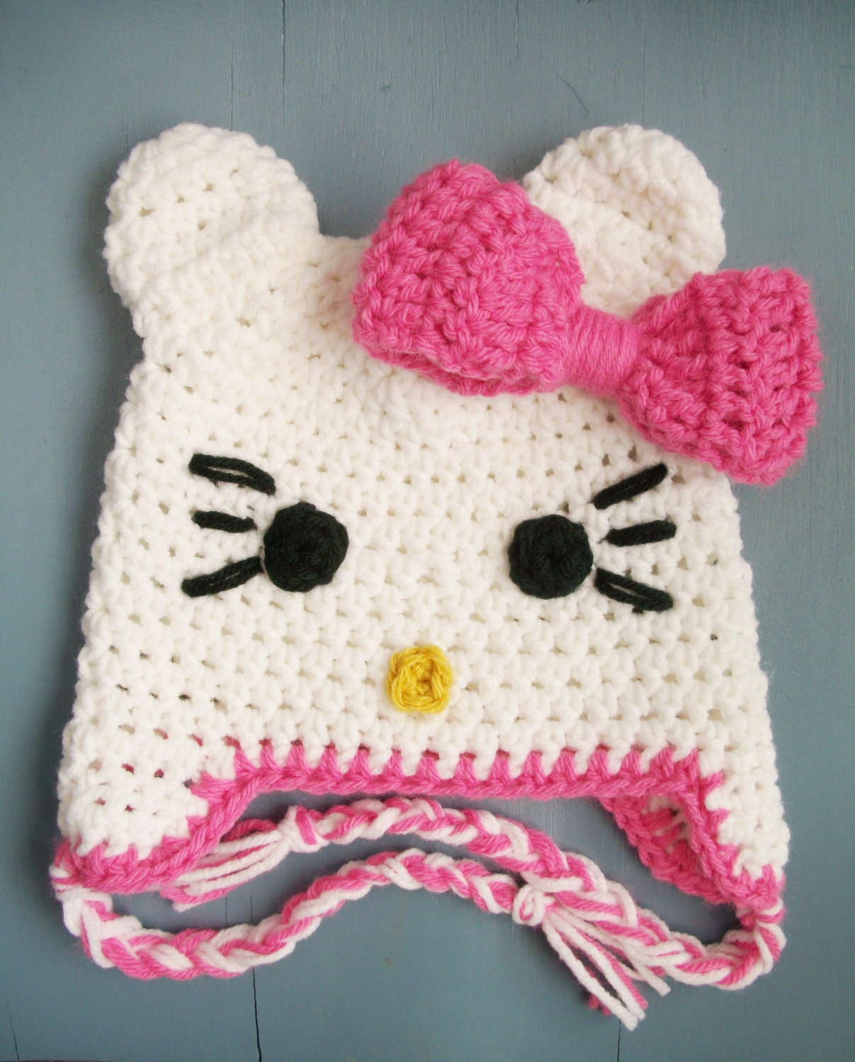 Baby Girl Crochet Hello Kitty Beanie Hat SIZE NEWBORN-12 MONTHS