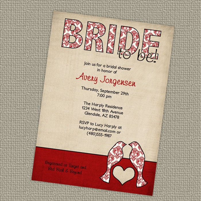 bridal shower invitation, love birds, digital, printable jpeg (any colors)