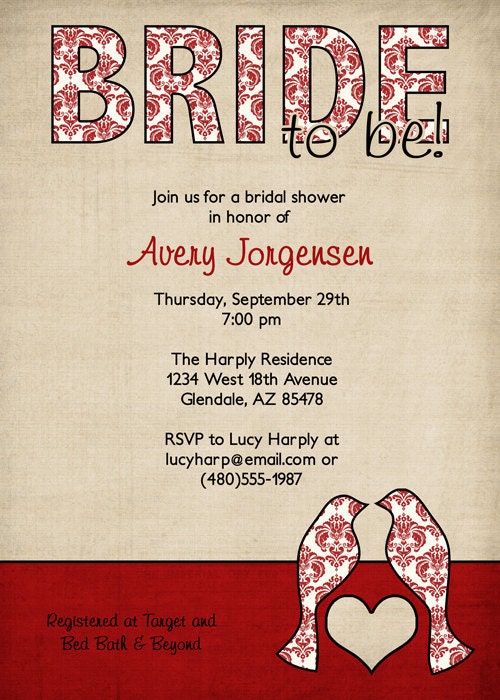 bridal shower invitation, love birds, digital, printable jpeg (any colors)