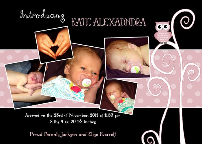 Baby girl photo birth announcement, digital file