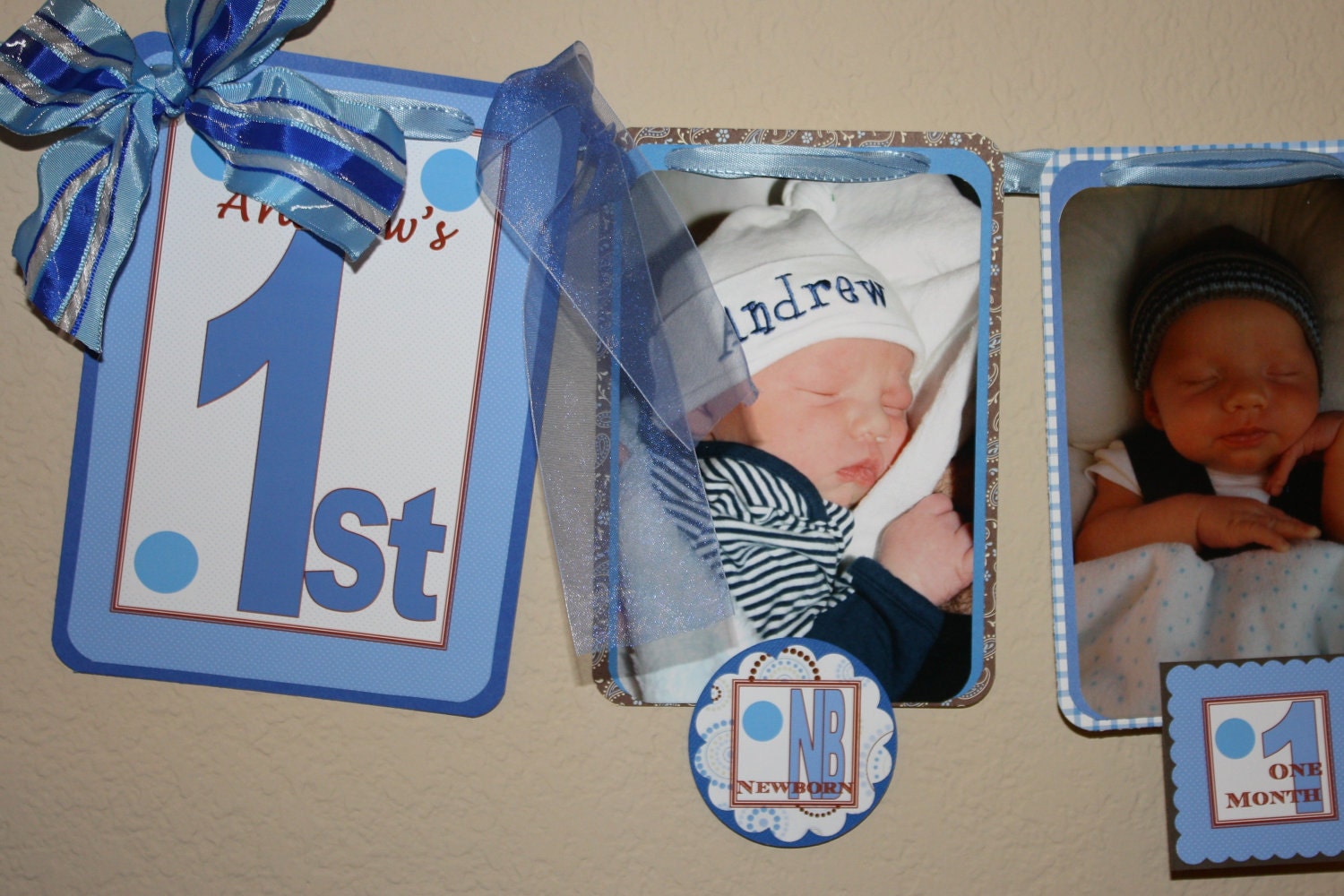 Photo Banner - 1st Birthday Boy (Blue and Brown Polka Dots)