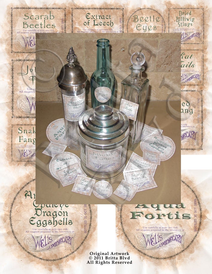 Set 1 Precut Wizard Potions Apothecary Alchemy Bottle Labels