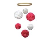 Modern Nursery Mobile - Pom Pom Mobile - Pink and White - Baby Crib Mobile - Bright Pink - Modern Nursery
