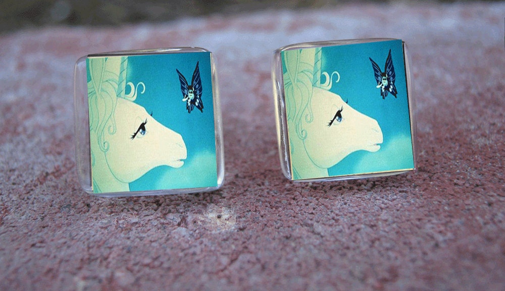 Glass Tile Post Earrings-Jewelry-Last Unicorn Fantasy Butterfly