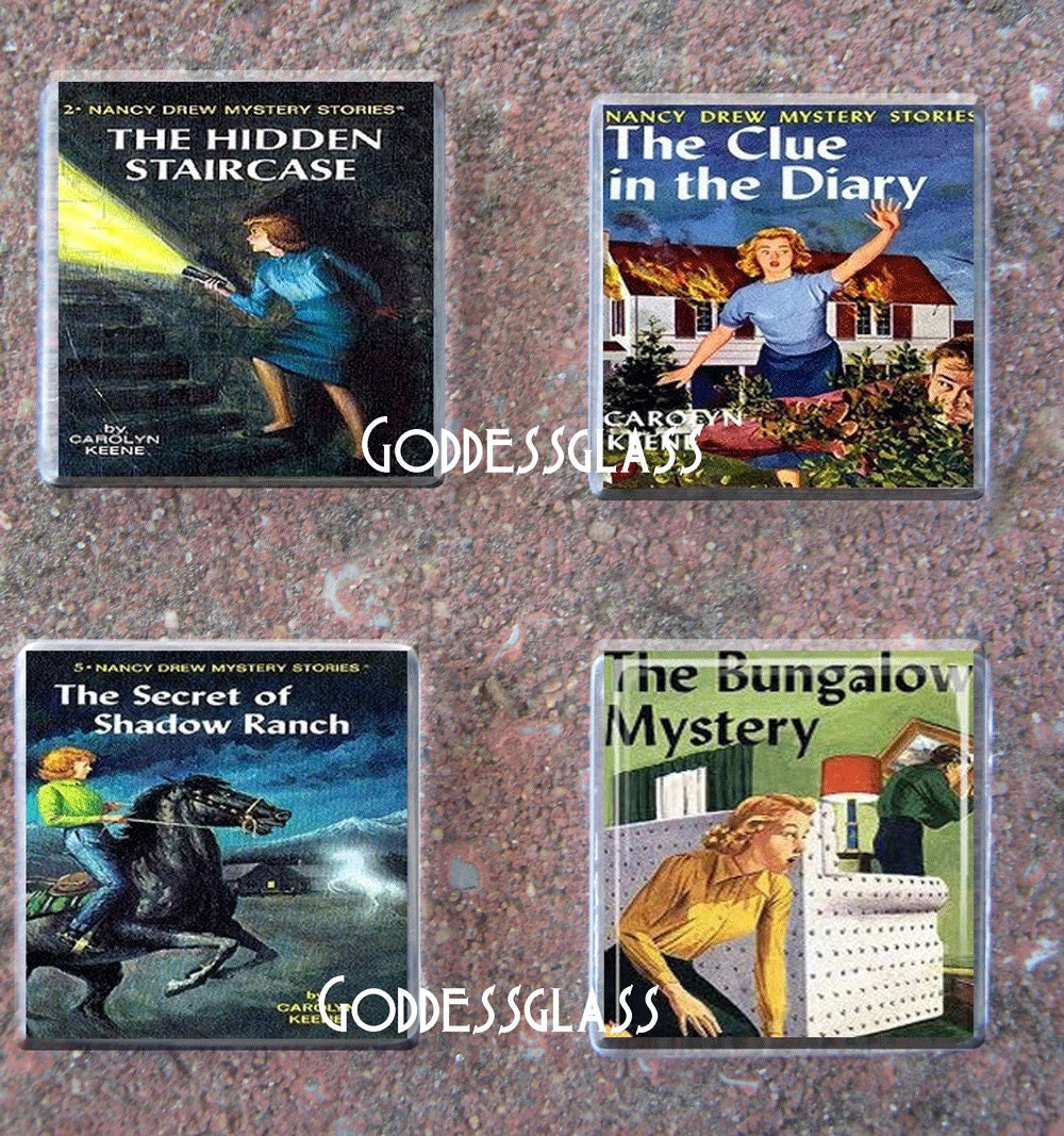 Glass Tile Magnet Set of 4-Nancy Drew Novel Detective Mystery Cool Geek Book Lover