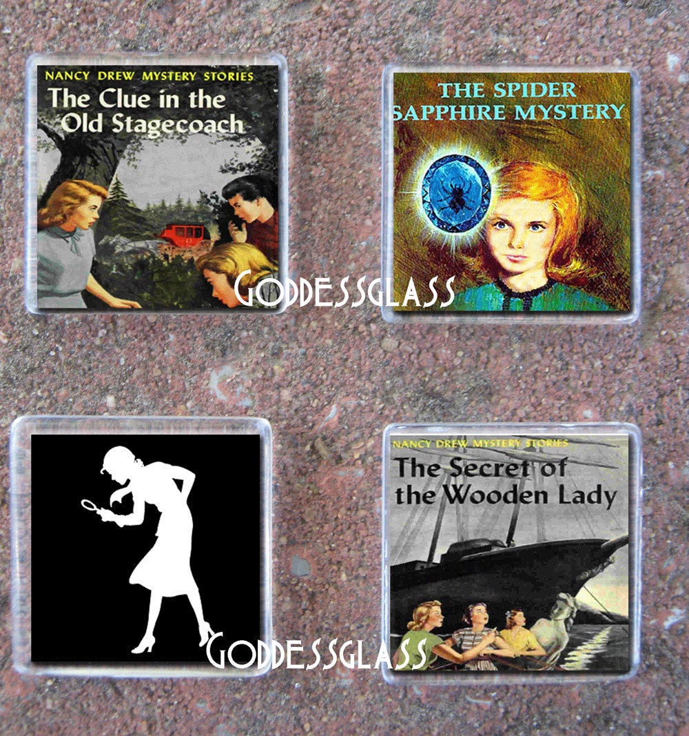 Glass Tile Magnet Set of 4-Nancy Drew Novel Detective Mystery Cool Geek Book Lover