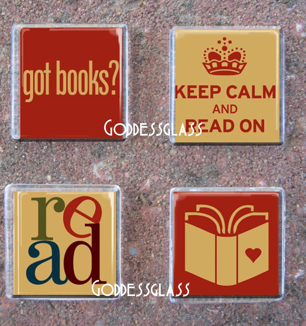 Glass Tile Magnet Set of 4 Librarians Read Keep Calm Bundle Got Books School Teaching