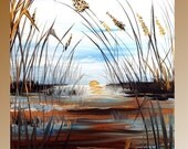 LARGE ORIGINAL Abstract Art,Landscape,textured  gallery canvas painting by Nicolette Vaughan Horner 36"x24"