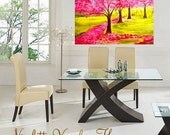 ORIGINAL Large 36"  gallery canvas-Contemporary   modern  abstract  landscape Cherry Blossom trees painting by Nicolette Vaughan Horner