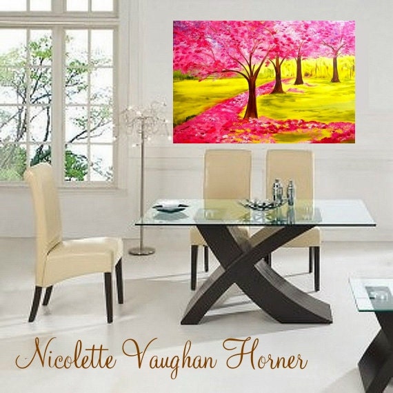 ORIGINAL Large 36"  gallery canvas-Contemporary   modern  abstract  landscape Cherry Blossom trees painting by Nicolette Vaughan Horner