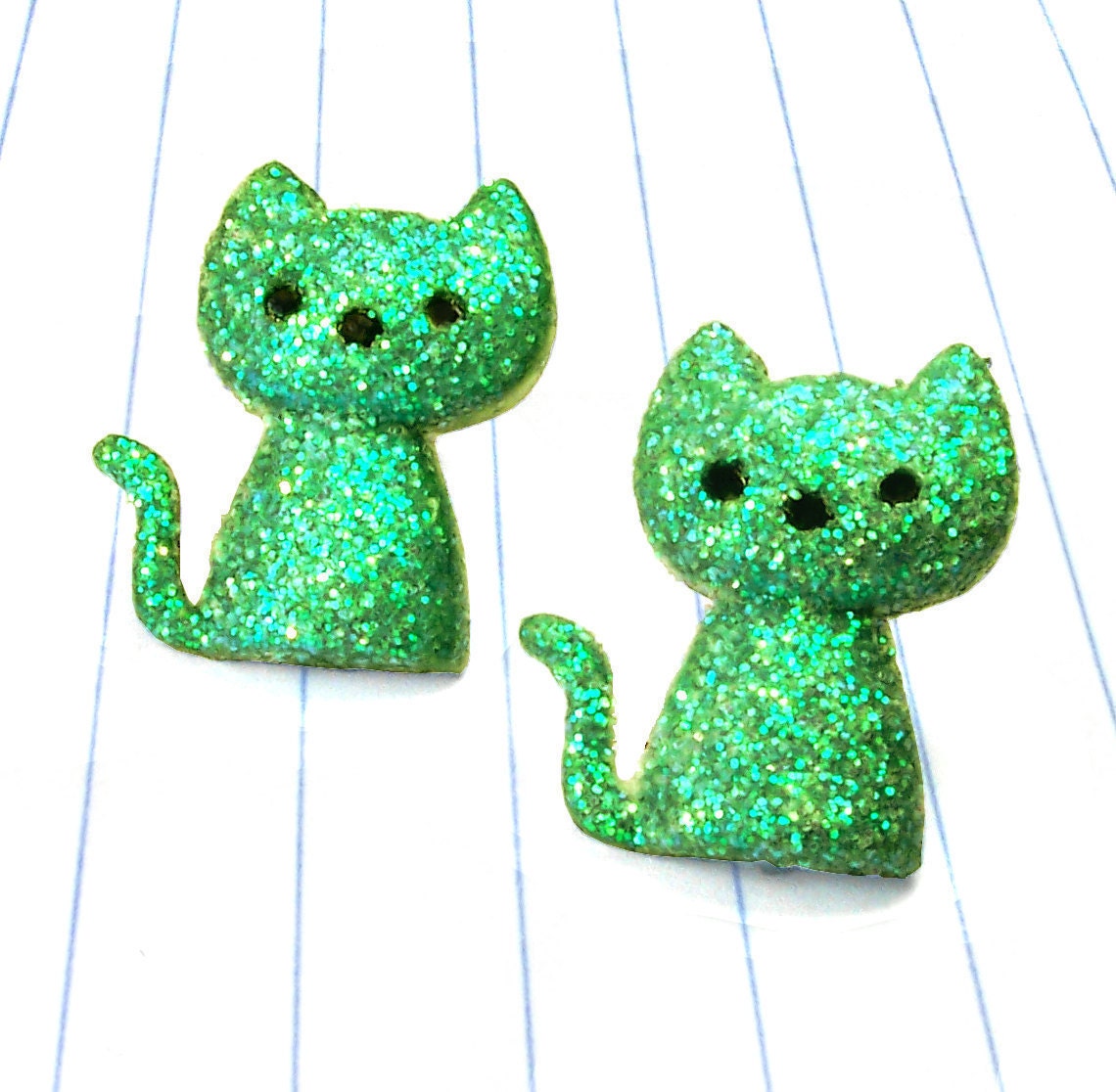 green cat earrings - cat earrings - cat jewelry - cat studs - cats - green earrings - green jewelry - green studs - st patricks day