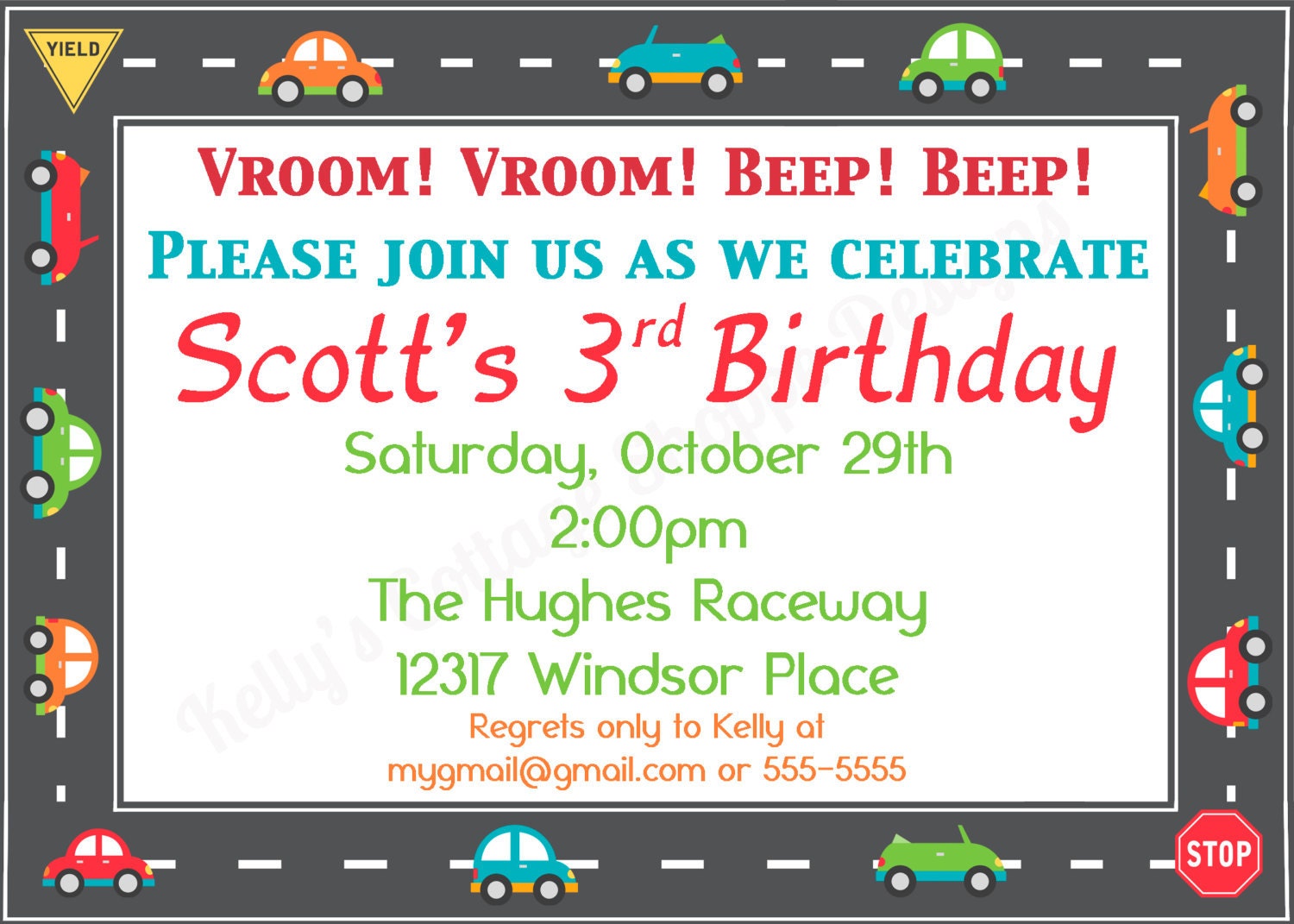 Cute Cars Invitation Birthday Party Invitation Il_570xn