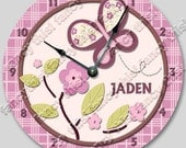 Wall clock SUGAR PLUM personalized Nursery art, Baby, Toddler, Girl, custom room decor