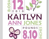 Birth Announcement Print SUGAR PLUM 8x10 Baby personalized with your custom info