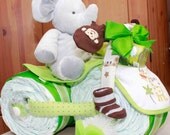 Awesome Gift Loaded Unique Green Safari Jungle Animal Theme Tricycle Gender Neutral Diaper Cake