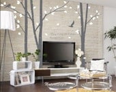 Birch trees decal  flying birds wall decal boy nursery decal -Vinyl Wall Decal Wall Sticker-3 Birch Tree with Flying Birds