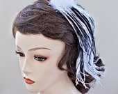 SAMPLE SALE - Headband with draped black and white feathers and rhinestone accent