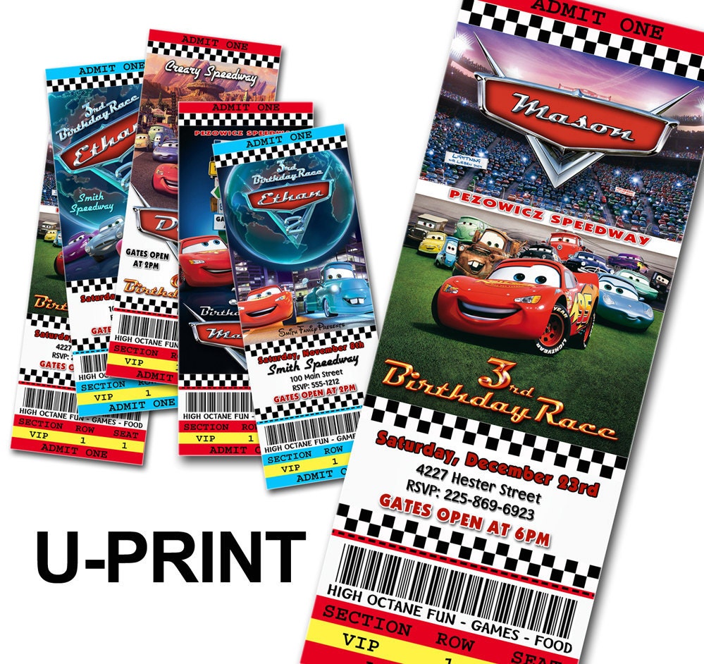 DIY Cars Birthday Invitations Ticket style - U Print
