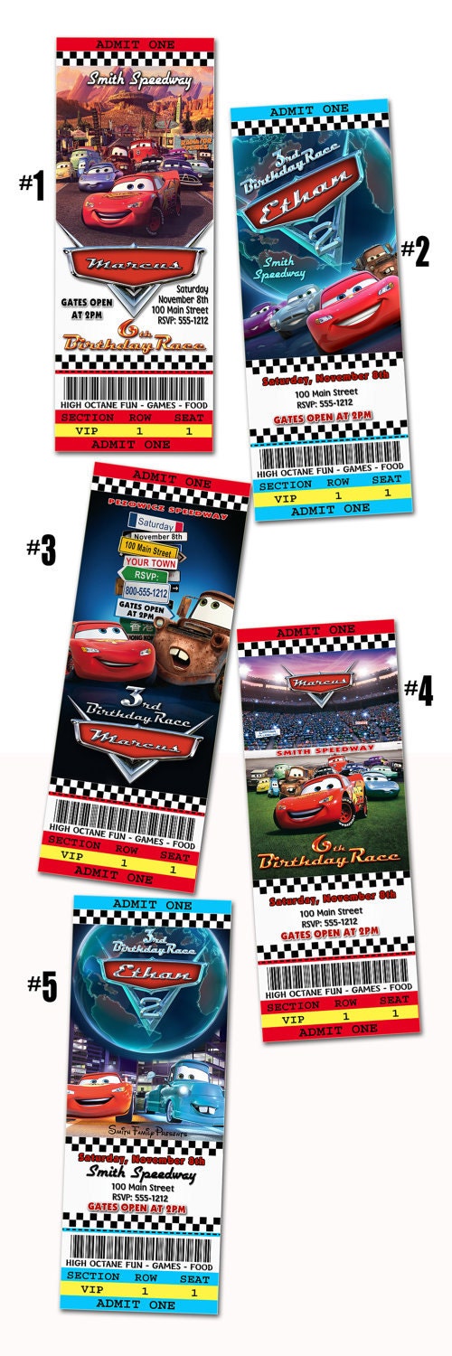 DIY Cars Birthday Invitations Ticket style - U Print