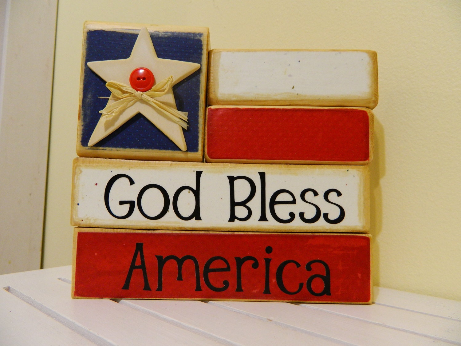 Flag Block Fourth of July decoration wooden blocks Red, white and blue God Bless America