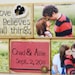 Personalized wedding, shower, anniversary gift with quote and wedding date- Love believes all things with photos set of five blocks