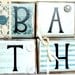 Bathroom wooden sign for the bathroom home decor blue with vinyl lettering and rustic embellishments comes with the four blocks