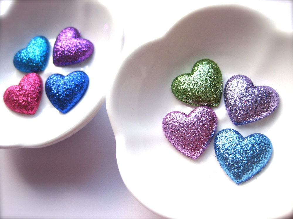 Glittery Puffy Heart Hair Accessories-Bright or Pastel Colors-Set of Two-Silver gators or Bobby pins-Toddler, Children's Spring Fashion